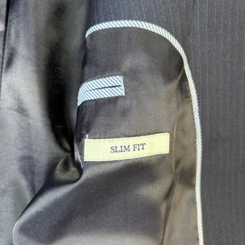 Jos A Bank 1905 Mens Slim Fit Navy Pinstripe Wool Suit Jacket Blazer 40L - Picture 9 of 11